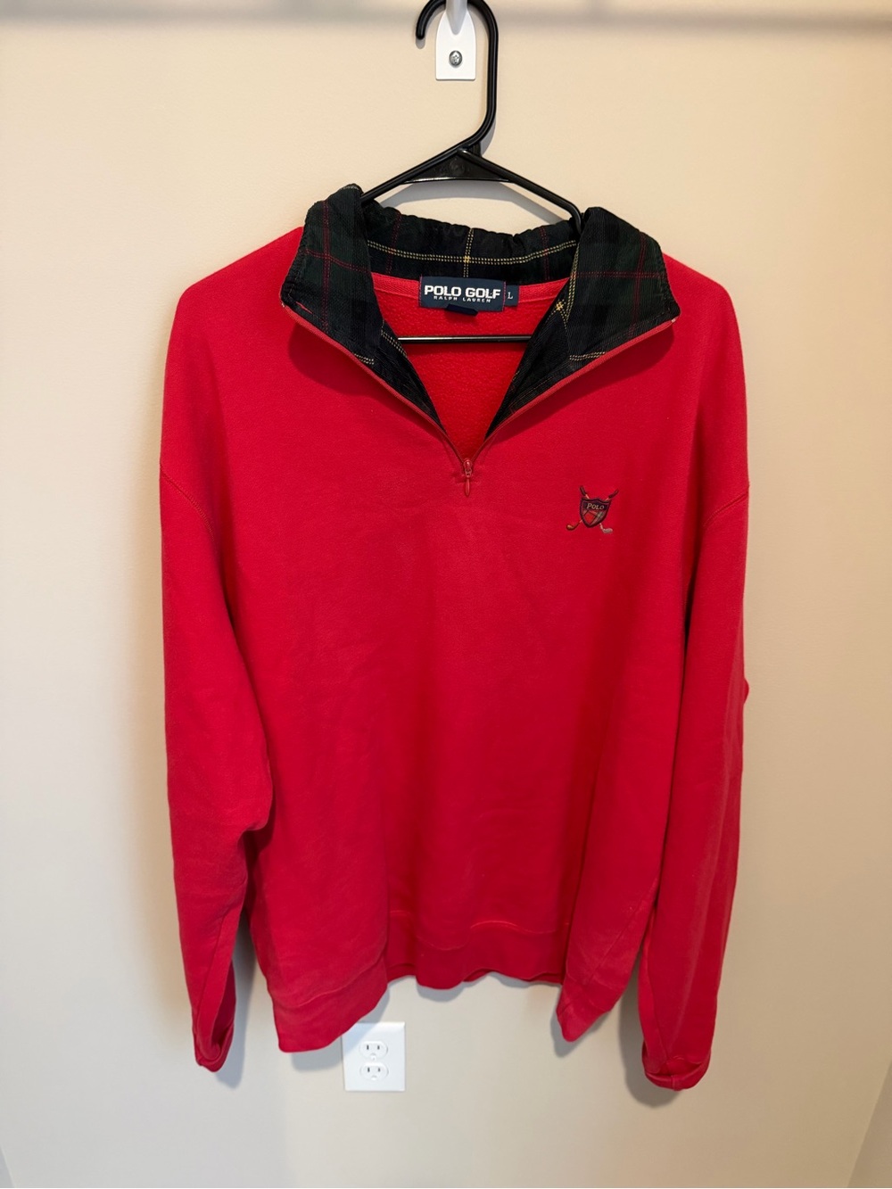 Rare Vintage POLO GOLF Ralph Lauren 1/4 Zip Spell Out Sweatshirt 90s Golf Red L